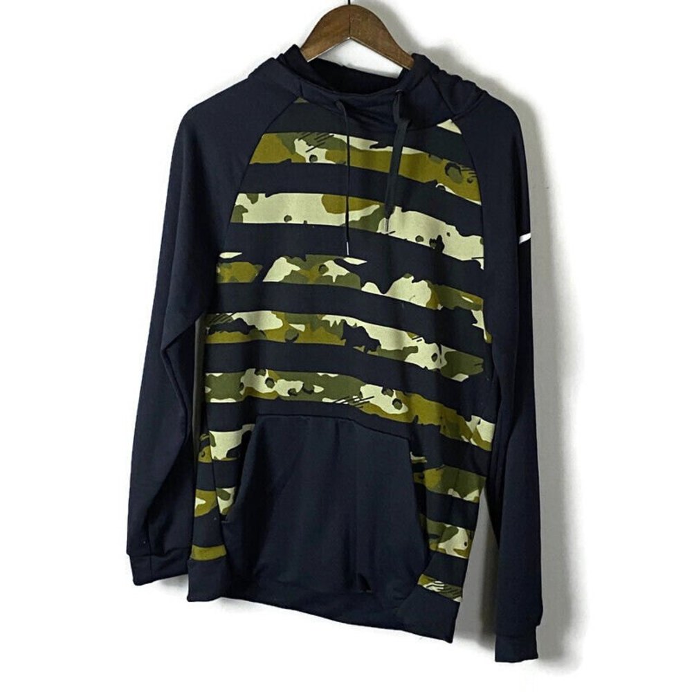 NIKE DRIFIT Mens Black & Camo Pullover Hoodie Long Sleeve Sweatshirt Size S